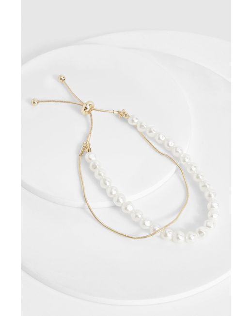 Boohoo White Double Layered Pearl Toggle Bracelet