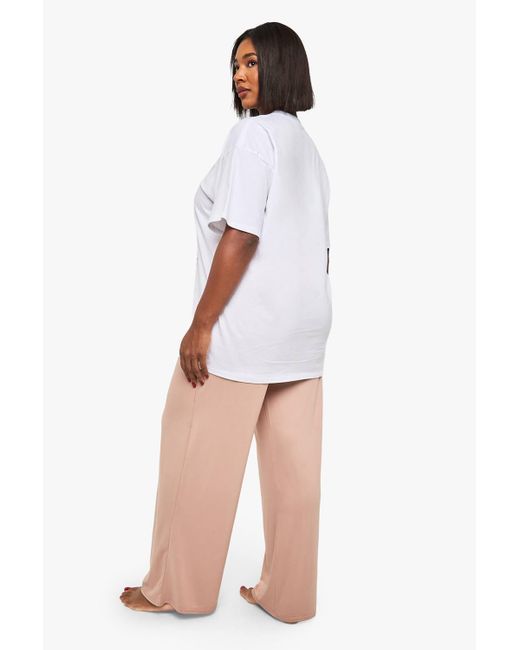 Boohoo White Plus Brunch Club T-Shirt & Trouser Pj Set