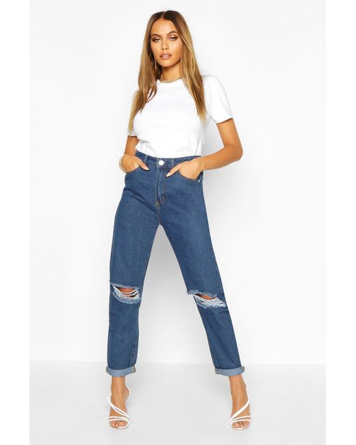 mid wash baggy low rise distressed boyfriend jeans