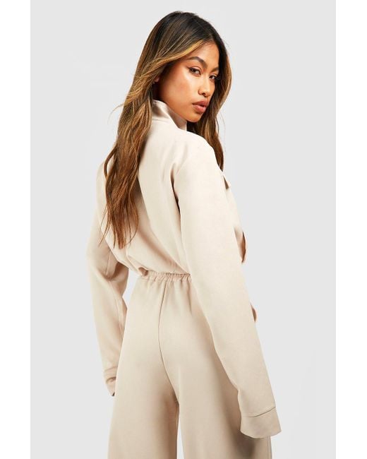 Boohoo Natural Woven Pocket Detail Relaxed Fit Bomber Jacket