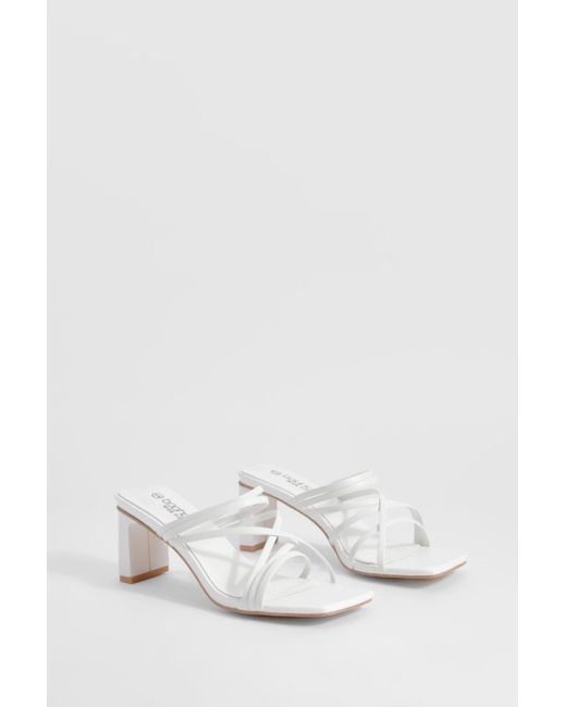Boohoo White Wide Width Strappy Low Block Heeled Mules
