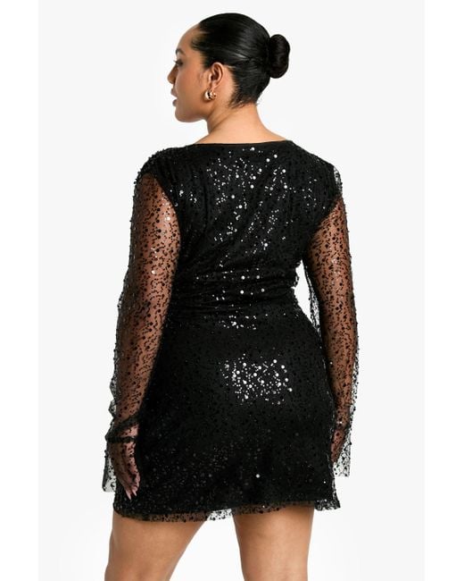 Boohoo Black Plus Beaded Sequin Wrap Dress