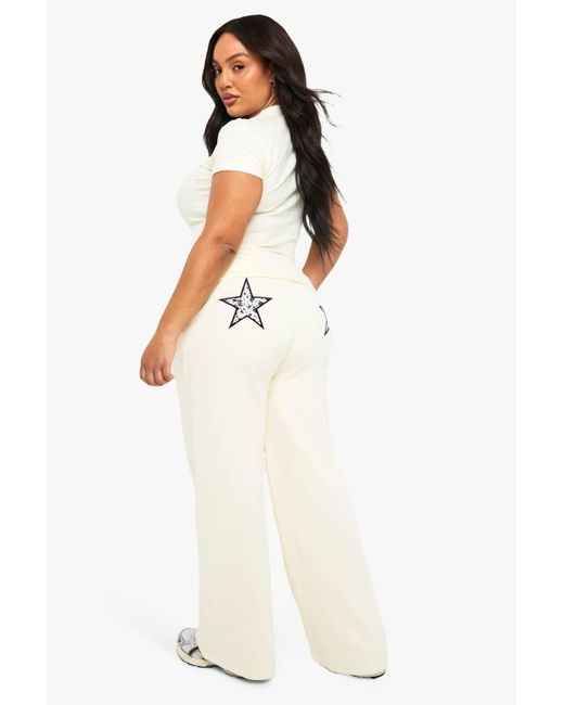 Boohoo White Plus Cow Print Star Wide Leg Jogger