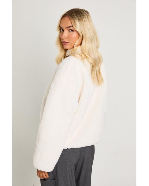 Boohoo White Teddy Button Up Jacket