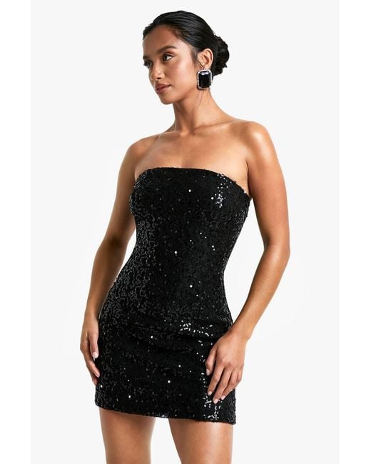 boohoo sequin mini dress boohoo Women's Square Neck Sequin Mini Dress in Silver