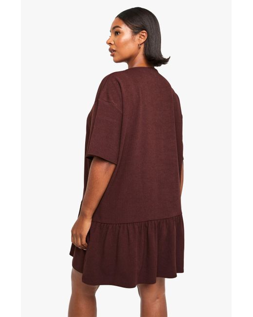Boohoo Red Plus Rib Drop Hem Smock Dress