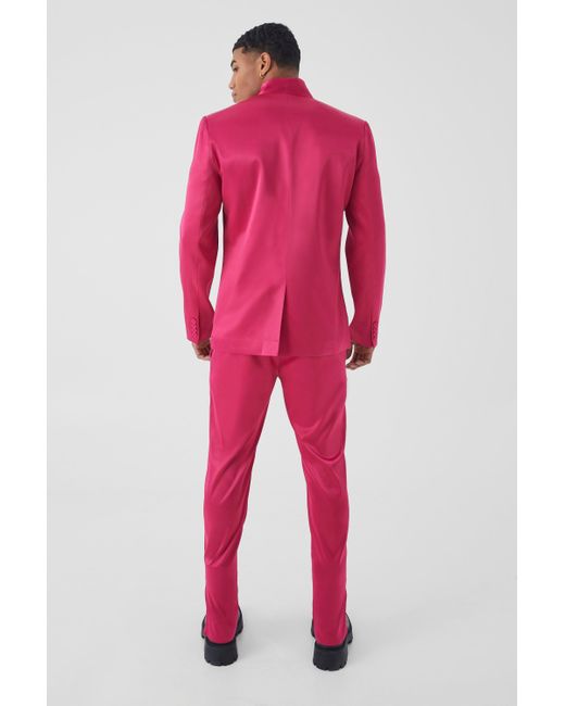 BoohooMAN Pink Slim Fit Panelled Satin Trouser for men