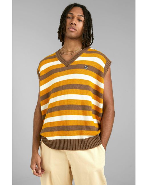 Boohoo Yellow Oversized Striped V Neck Knitted Tank