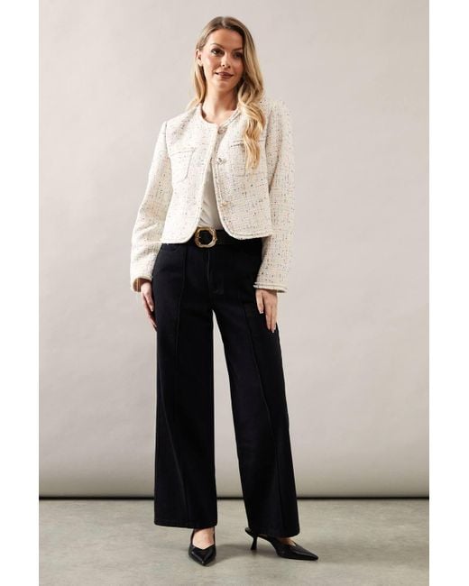 Wallis White Trim Detail Boucle Edge To Edge Jacket