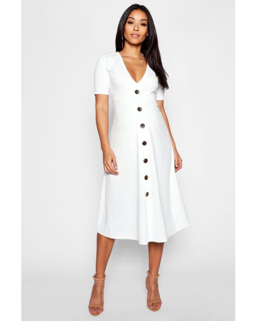 horn button midi dress