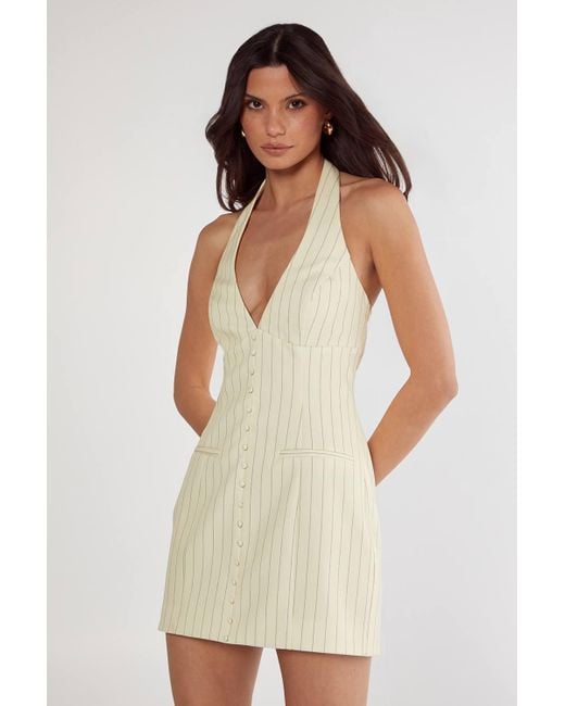 Nasty Gal Natural Pinstripe Tailored Halter Waistcoat Dress