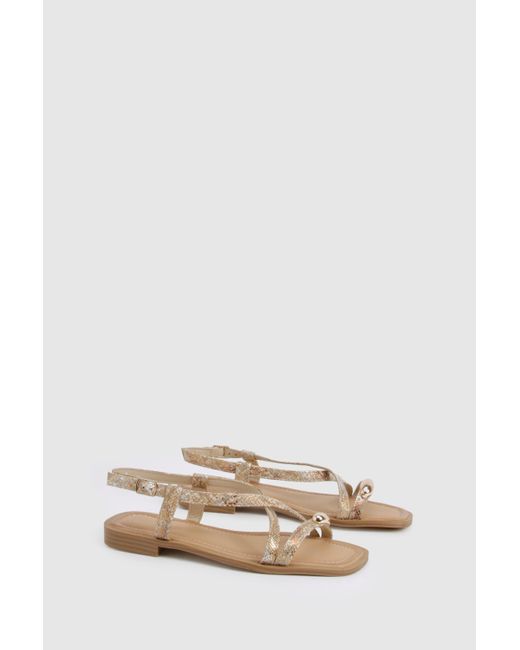 Boohoo White Hardware Strappy Cross Over Flat Sandals
