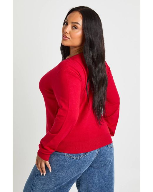 Boohoo Red Plus Crew Neck Button Through Cardigan
