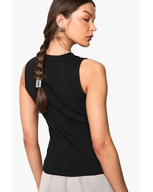 Boohoo Black Rib Zip Through Sleevless Top