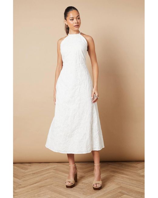 Oasis Natural Floral Lace High Neck Midi Dress