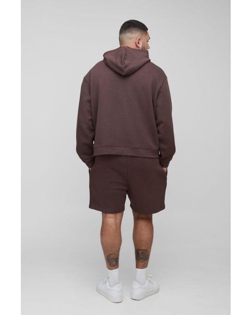Boohoo Brown 330Gsm Plus Oversized Boxy Ofcl Short Hooded Tracksuit