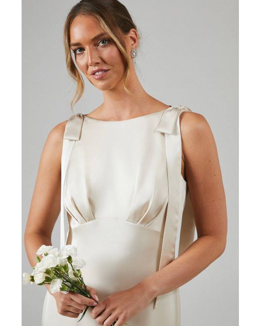 Coast White Honoured Sleeveless High Neck Tie Shoulder Satin Maxi Bridesmaid Dress