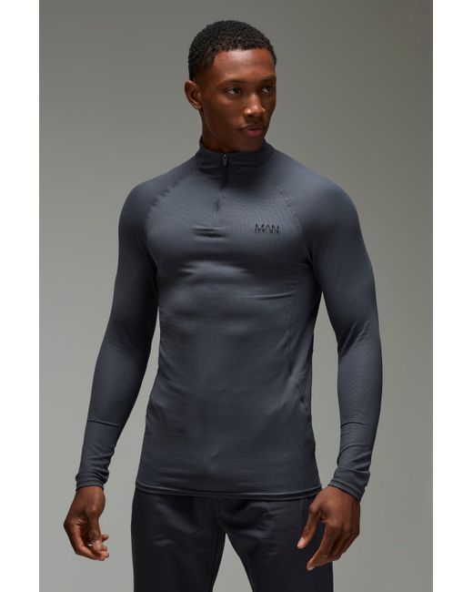 Sudadera Man Active De Tela Gofre Texturizada Con Cremallera 1/4 Boohoo de color Gray