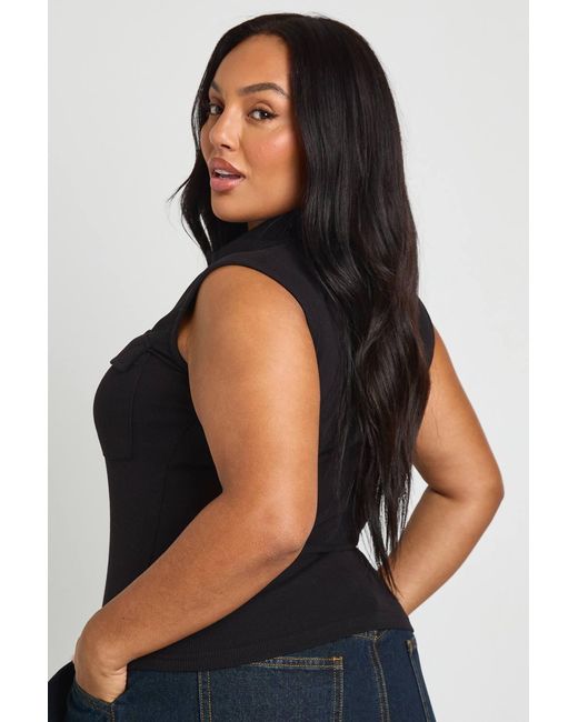 Boohoo Black Plus Collared Utility Rib Top