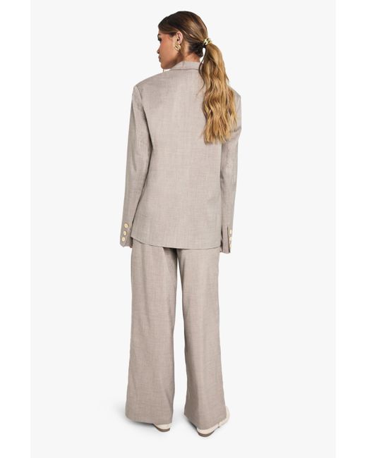 Boohoo Natural Seam Detail Wide Leg Tailored Trouser