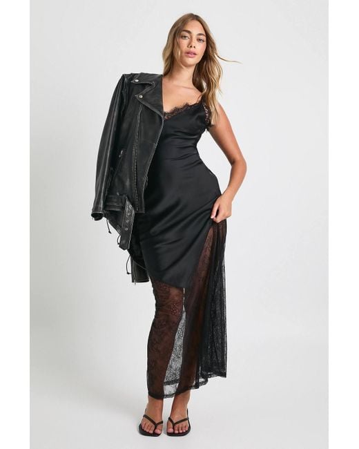 Boohoo Black Lace Hem Slip Dress