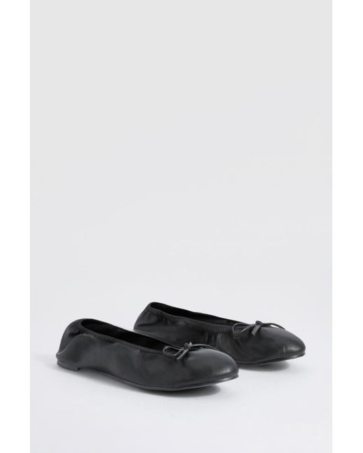 Boohoo Black Bow Detail Ruched Ballet Pumps