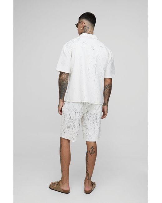 Boohoo White Tall Oversized Printed Crinkle Shirt