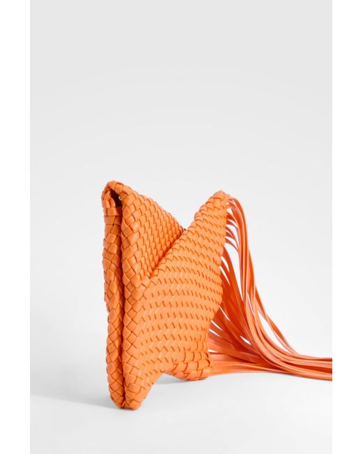 Woven Fringe Edge Clutch Bag Boohoo de color Orange