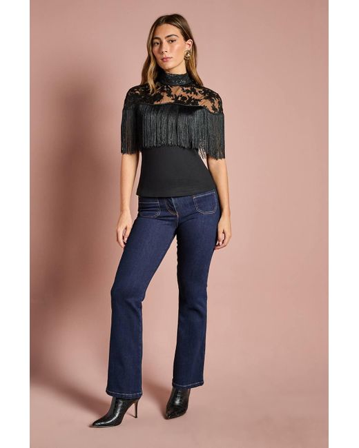 Coast Women's Blue Sleeveless Tassel Embellished Ponte Top sleeveless tops