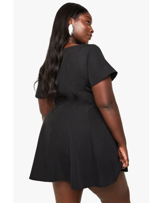 Boohoo Black Plus Short Sleeve Panneled Skater Dress