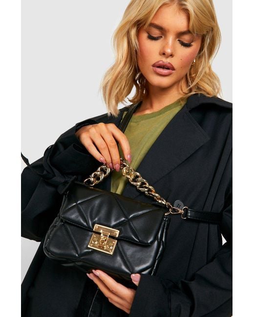 Boohoo Chunky Chain Quilted Cross Body Bag in Black Lyst