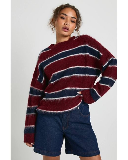 Boohoo Blue Super Soft Stripe Oversized Knitted Sweater