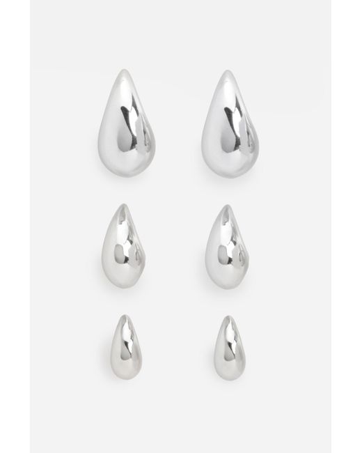 Boohoo White Silver Tear Drop Earrings 3 Pack
