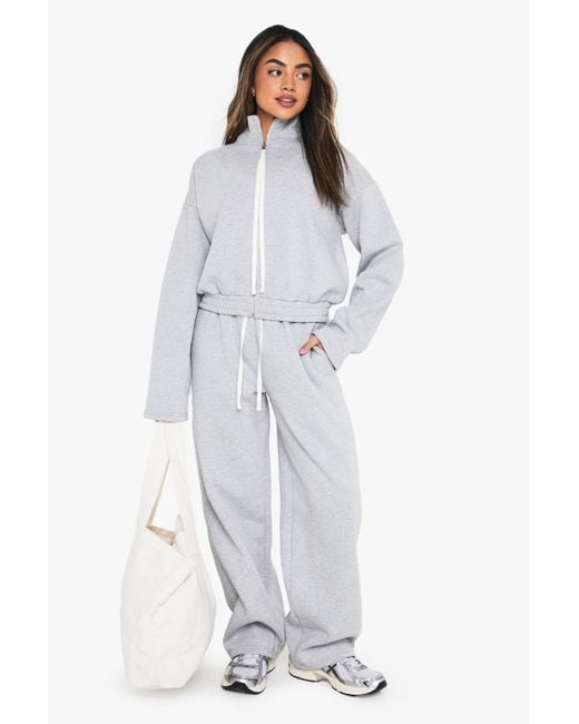 Boohoo White Barrel Leg Contrast Drawcord Jogger