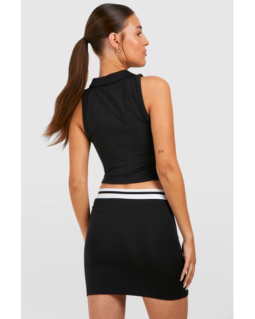 Boohoo White Active Fabric Contrast Waistband Piping Skirt