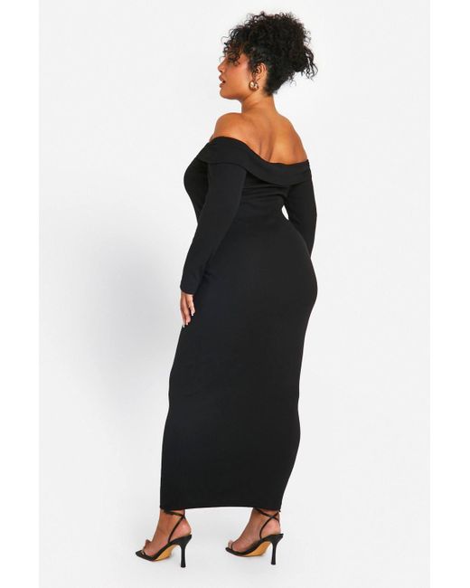 Boohoo Black Plus Basic Rib Bardot Maxi Dress