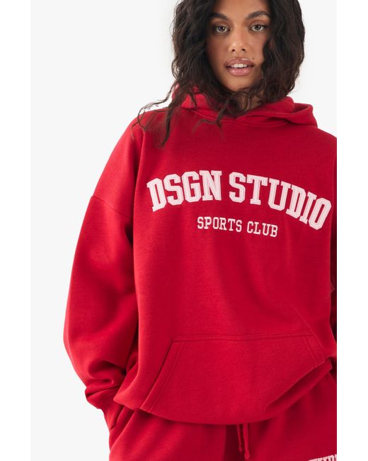 Sudadera Oversize Con Capucha Y Estampado Dsgn Studio Boohoo de color Red