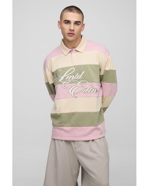 BoohooMAN Multicolor Oversized Stripe Embroidered Rugby Polo for men