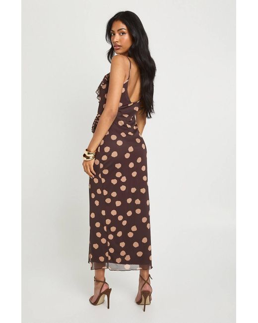 Boohoo White Mixed Polka Dot Ruffle Mesh Maxi Dress