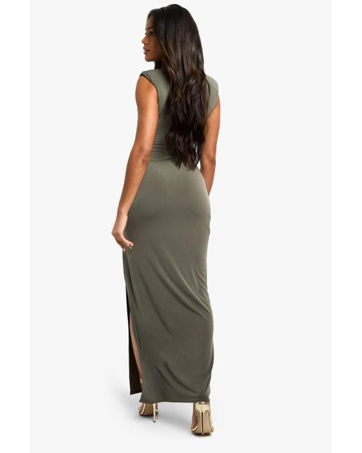 Boohoo Green Sleeveless Trim Detail Shoulder Pad Maxi Dress