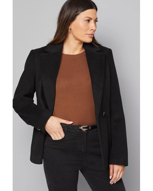 Wallis Black Double Breasted Puff Shoulder Jacket