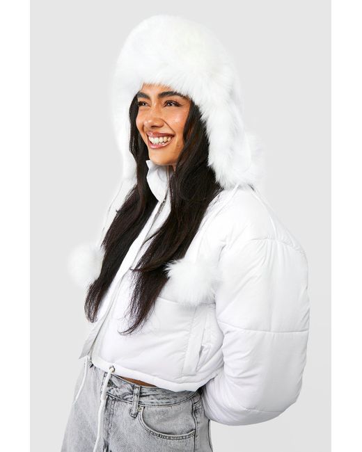 Boohoo White Faux Fur Ski Hat