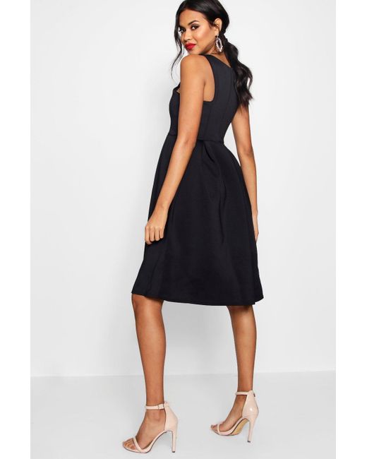 scuba cutaway neckline midi dress