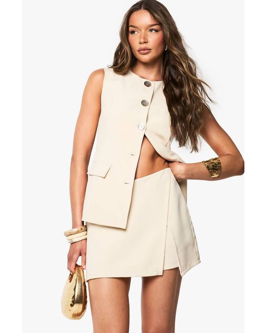 Boohoo Natural Woven Wrap Side Split Skort