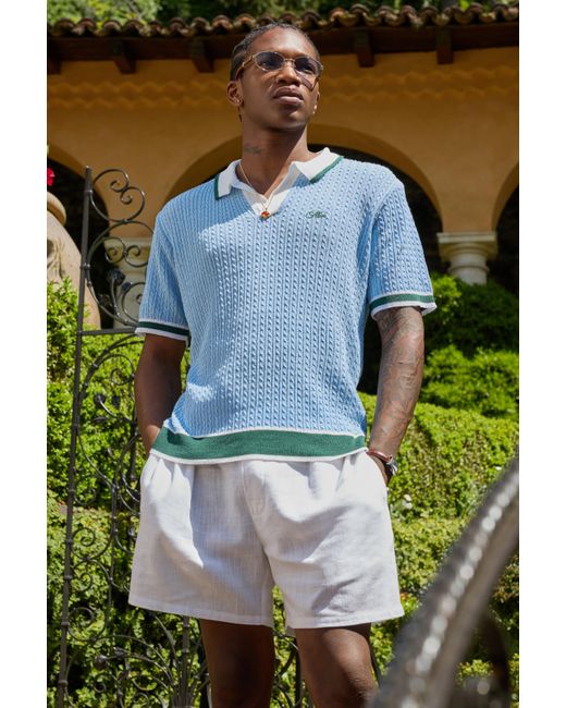 BoohooMAN Blue Man Boxy Cable Embroidered Knitted Polo for men