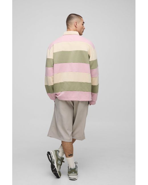 BoohooMAN Multicolor Oversized Stripe Embroidered Rugby Polo for men