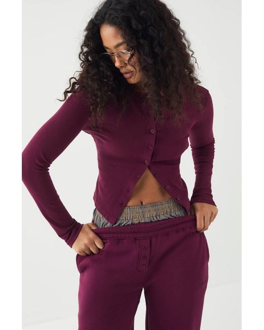 DSGN Studio Purple Ribbed Script Embroidery Button Through Long Sleeve Top