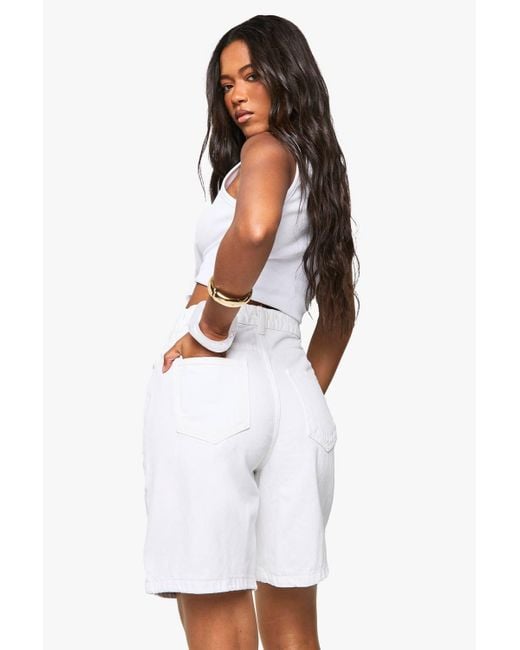 Boohoo White Basic Boyfriend Denim Jorts