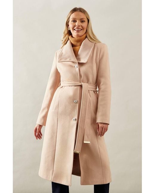 Wallis Natural Knitted Collar Button Through Wrap Coat