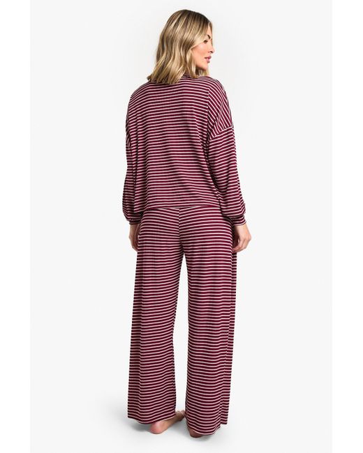 Boohoo Red Petite Stripe Jersey Lounge Trouser Pj Set